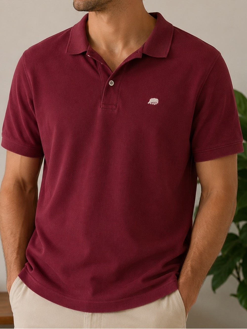 Banana Republic Burgundy Polo Shirt Men’s XL 100% Cotton Bear Logo Short Sleeve